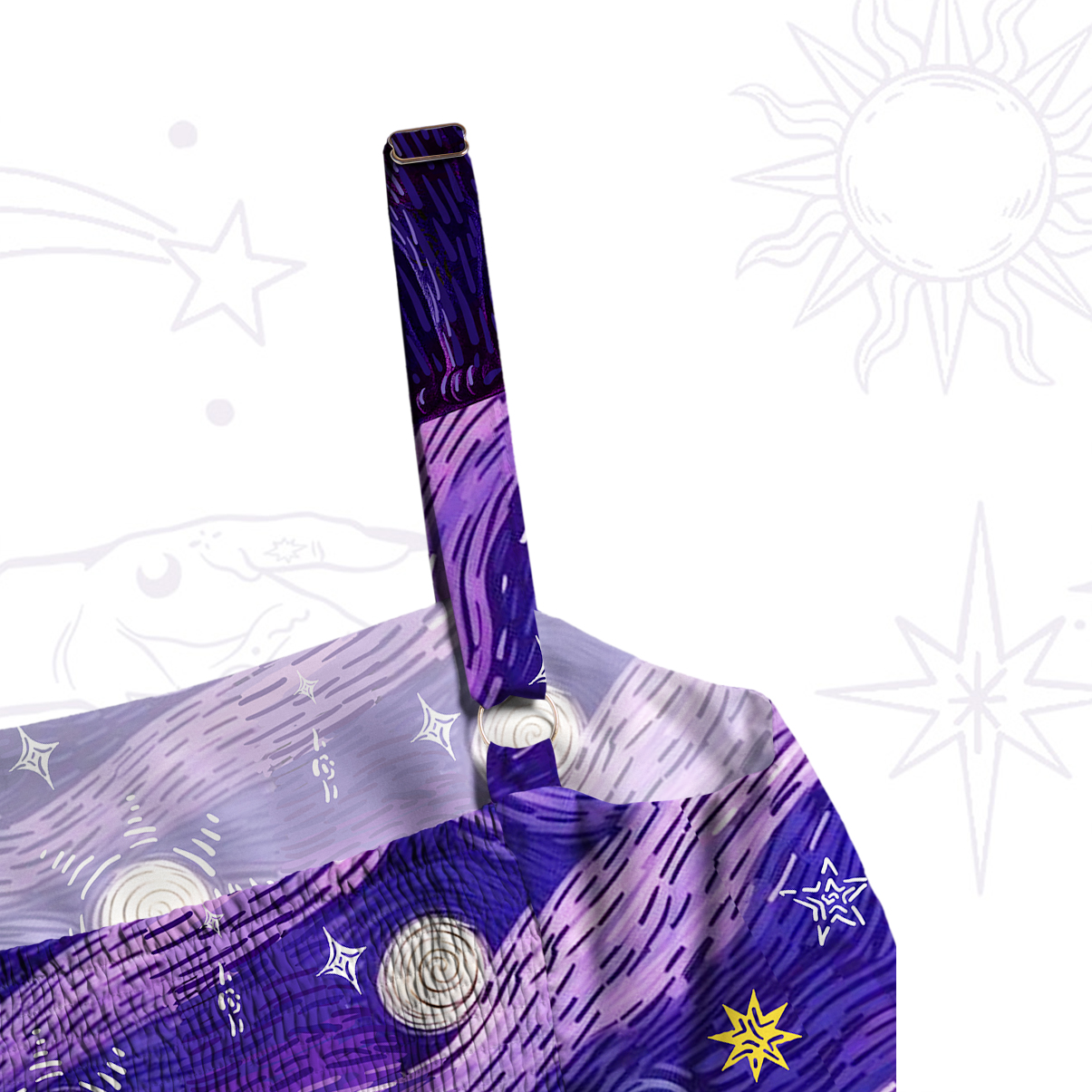 Purplehecate Mystic Cat Beneath the Cosmic Veil Wide Straps Maxi Dress