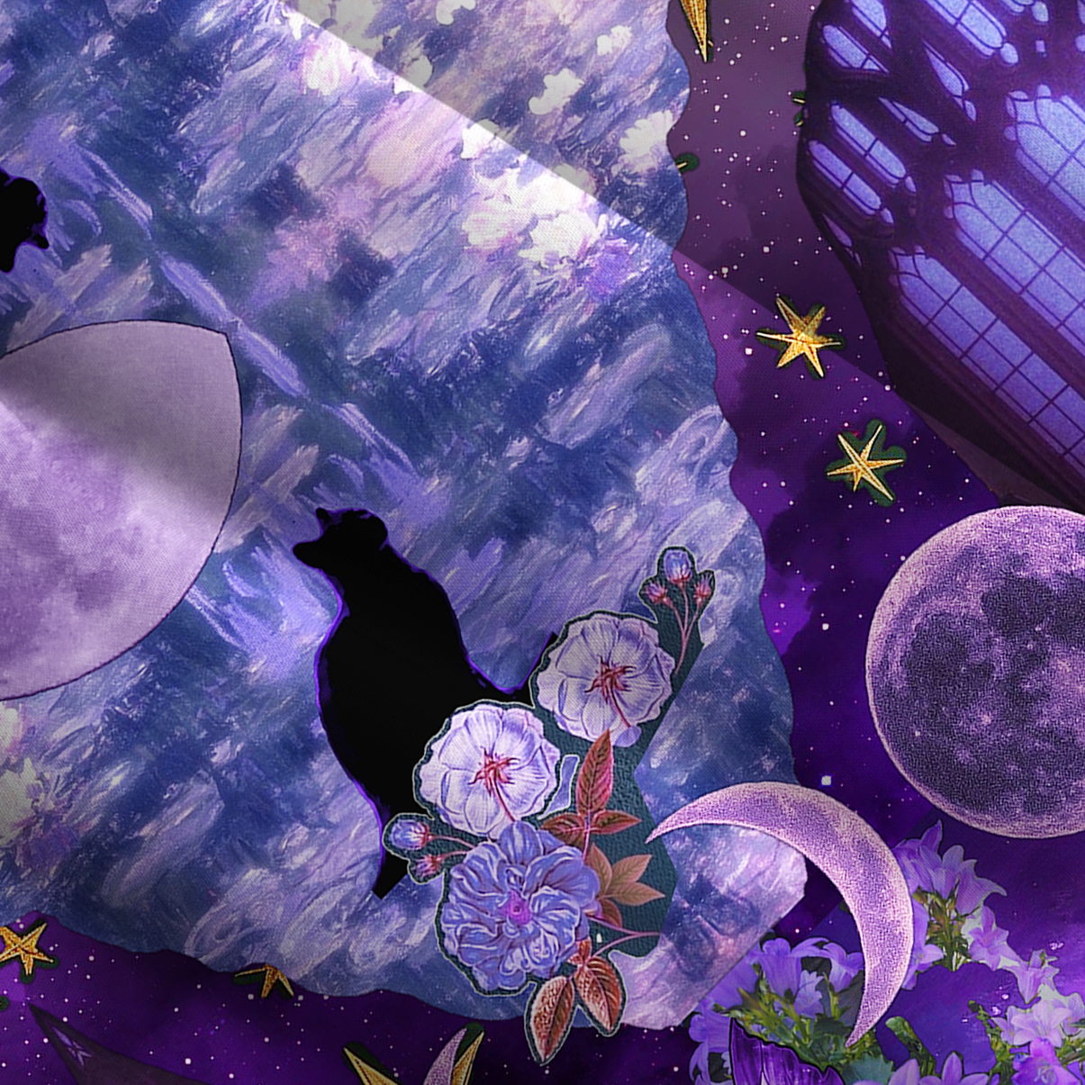 Purplehecate Witchy Black Cat Moon Wide Straps Maxi Dress