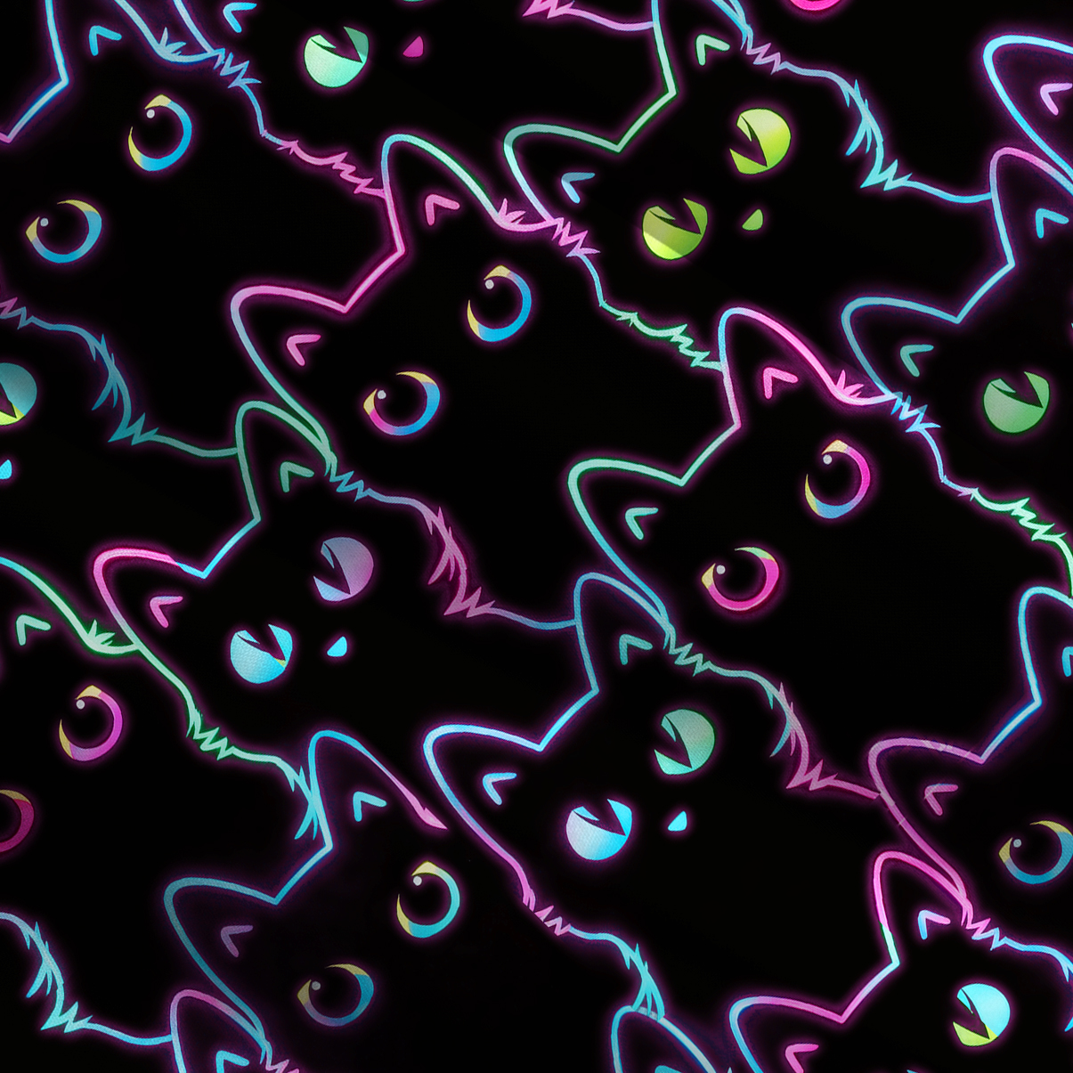 Purplehecate Neon Glow Stacked Cats Wide Straps Maxi Dress