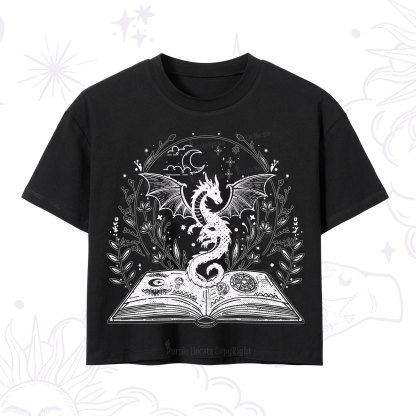 Purplehecate Magical Book Dragon Fantasy Crop T-Shirt