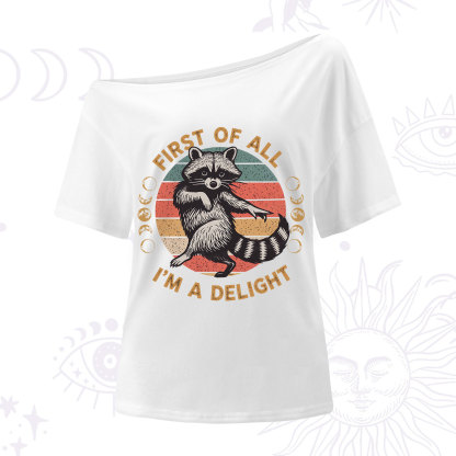 Purplehecate First of All I'm A Delight Raccoon One Shoulder T-Shirt
