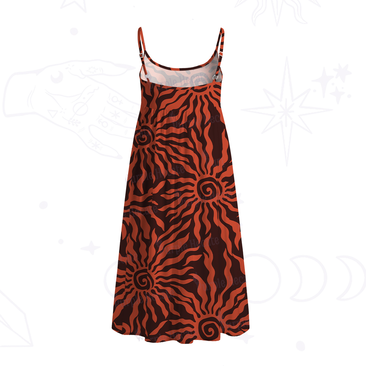 Purplehecate Solar Swirl Totem Strappy Spaghetti Strap Midi Dress