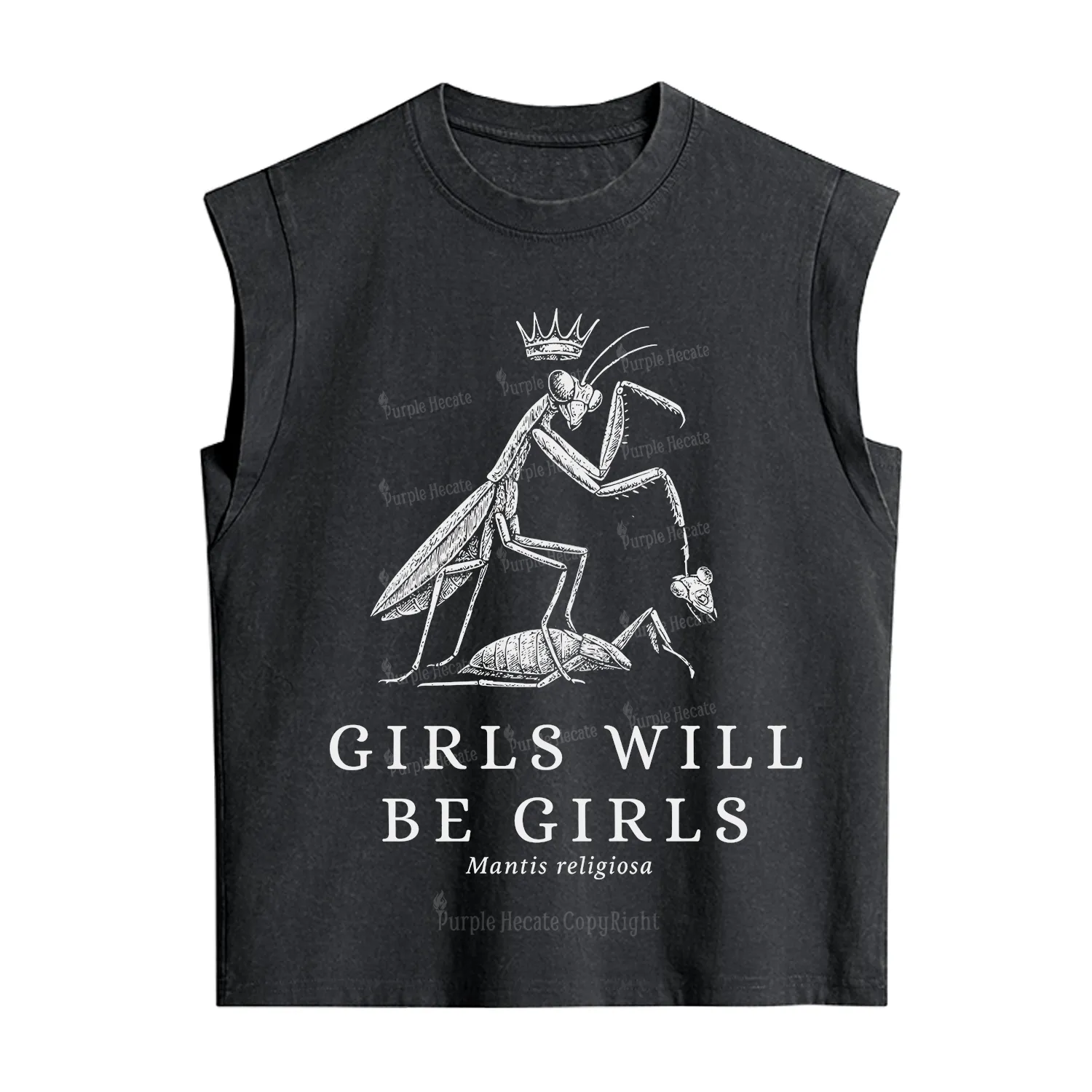 Purplehecate Girls Will Be Girls Funny Praying Mantis Vintage Washed Tank