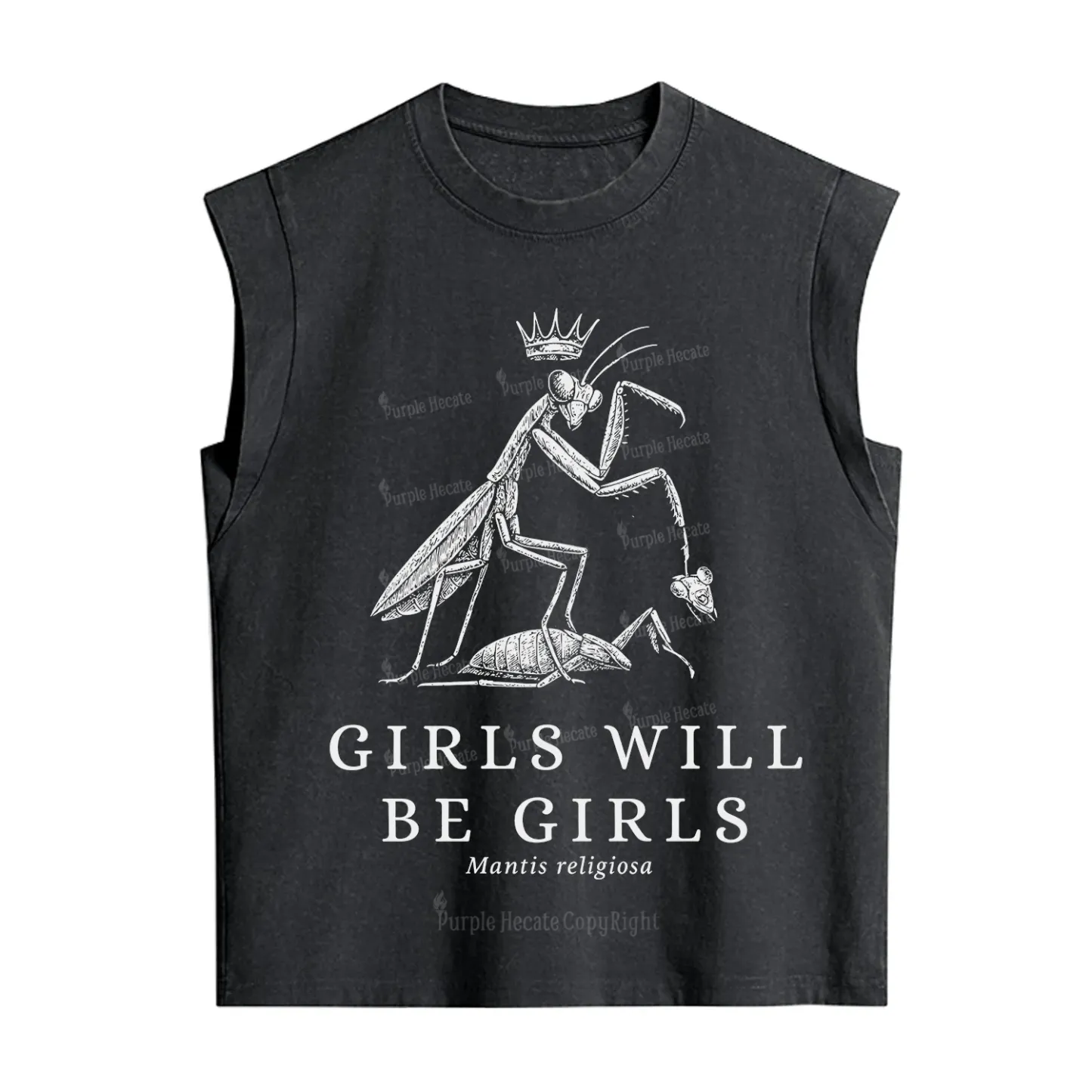 Purplehecate Girls Will Be Girls Funny Praying Mantis Vintage Washed Tank