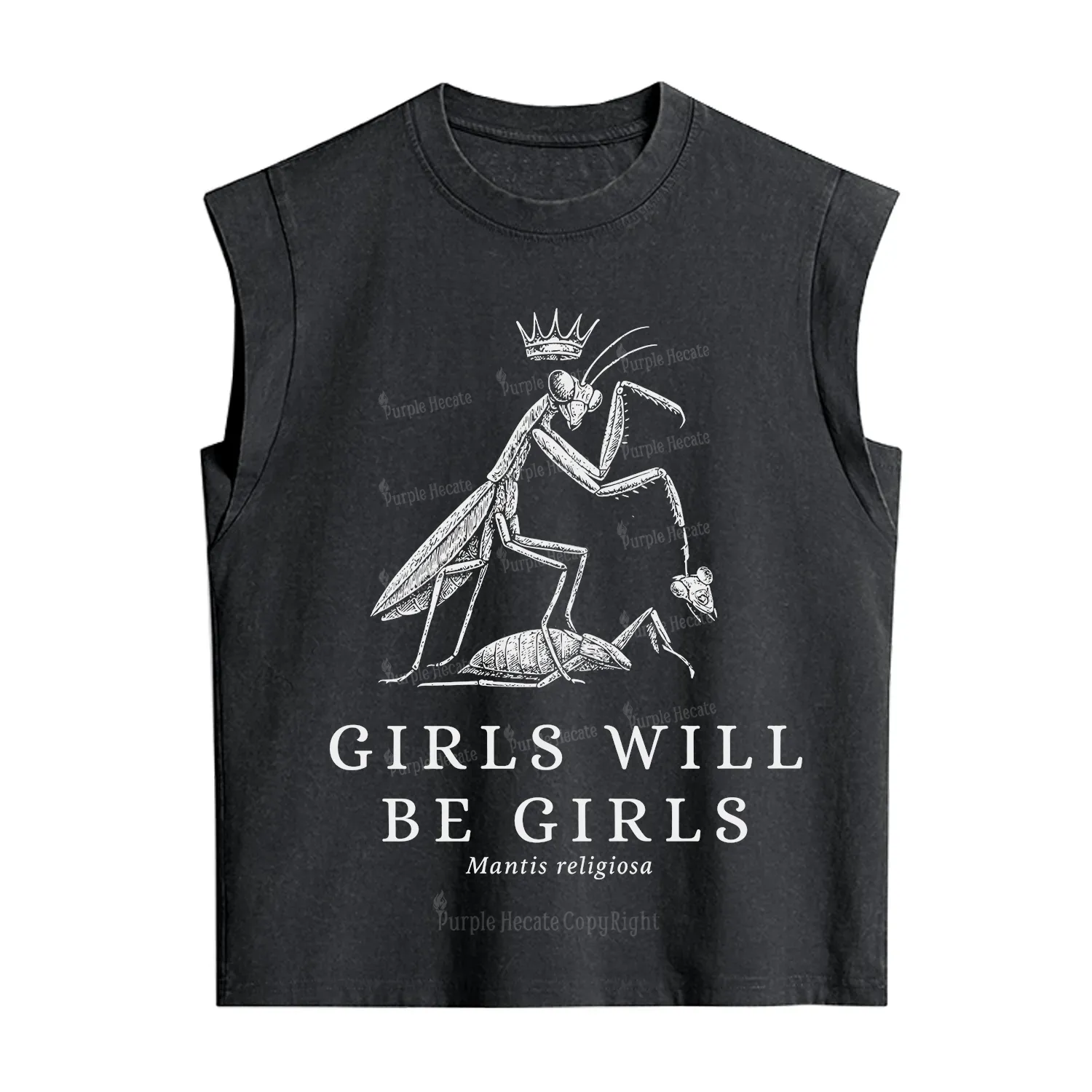 Purplehecate Girls Will Be Girls Funny Praying Mantis Vintage Washed Tank