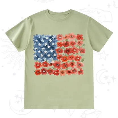 Purplehecate Floral Watercolor American Flag T-Shirt
