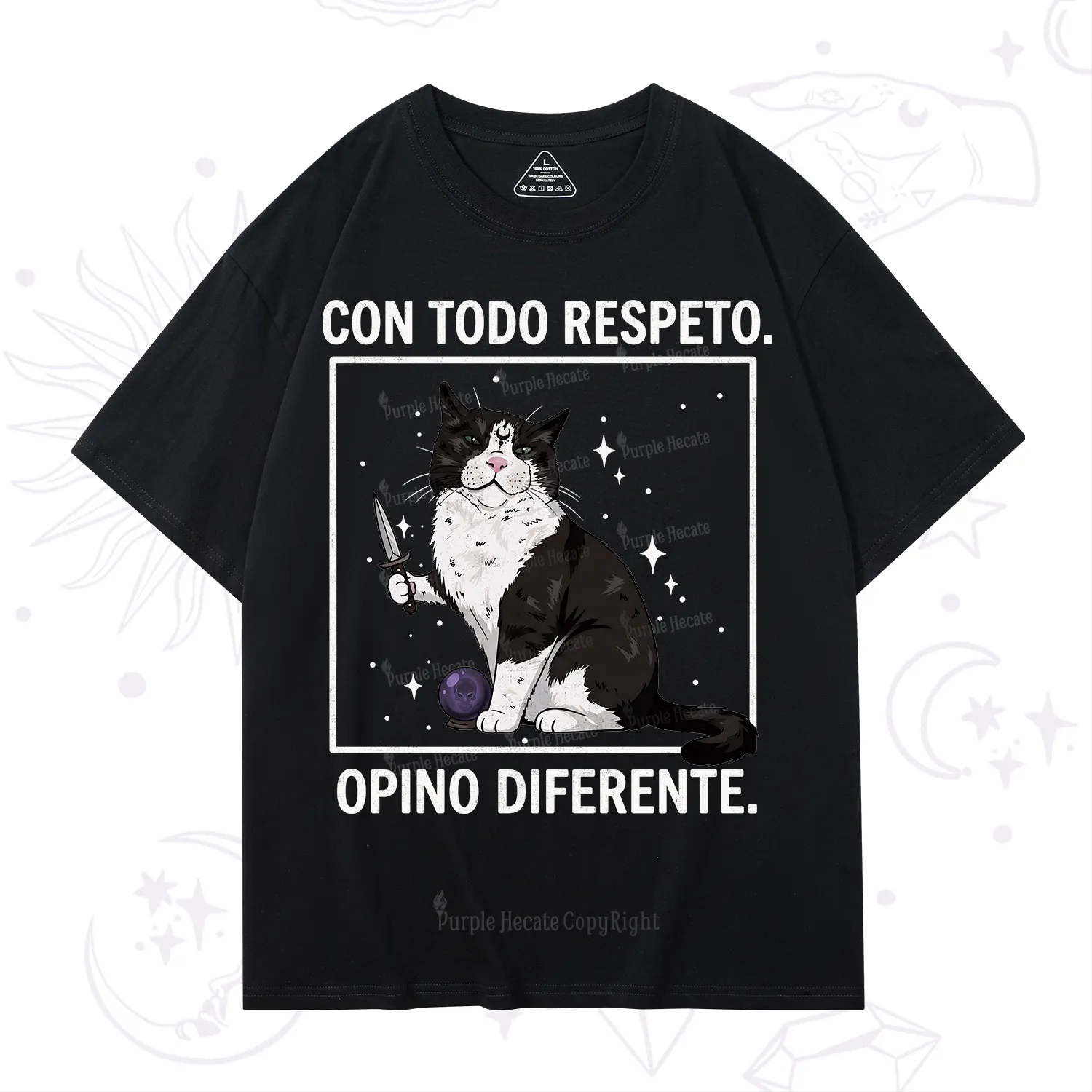 Purplehecate Funny Cat Con Todo Respeto Opino Diferente T-Shirt