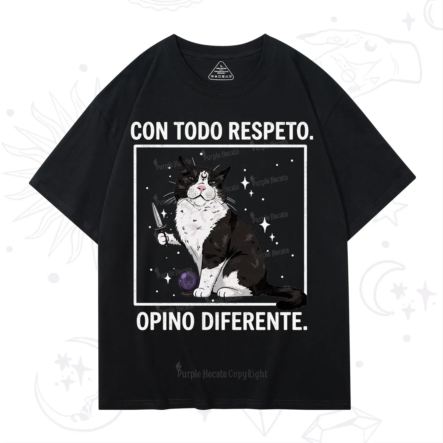 Purplehecate Funny Cat Con Todo Respeto Opino Diferente T-Shirt
