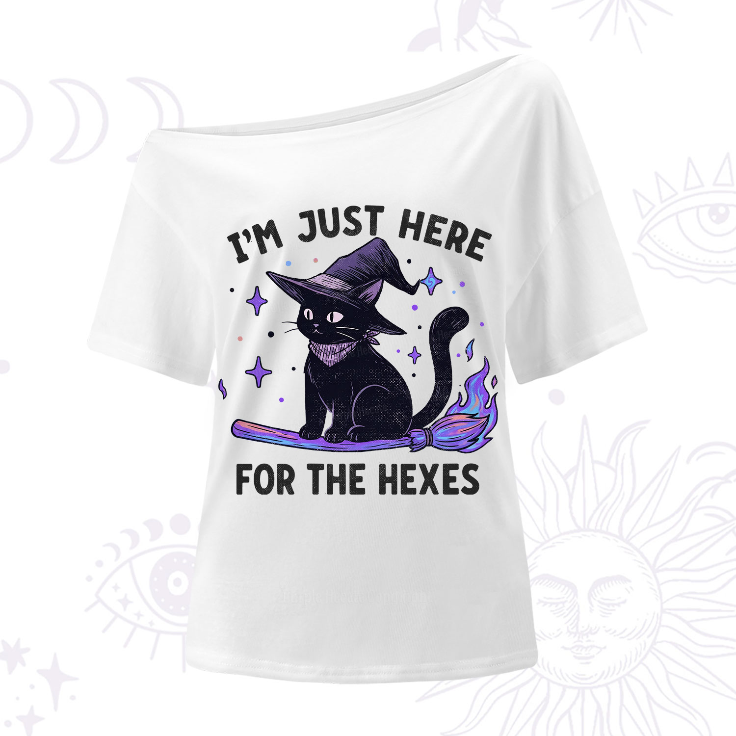 Purplehecate I'm Just Here for the Hexes Witch Cat One Shoulder T-Shirt