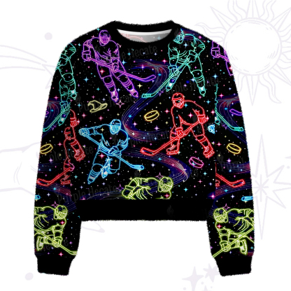 Purplehecate Neon Night Hockey Fuzzy Crewneck Sweater