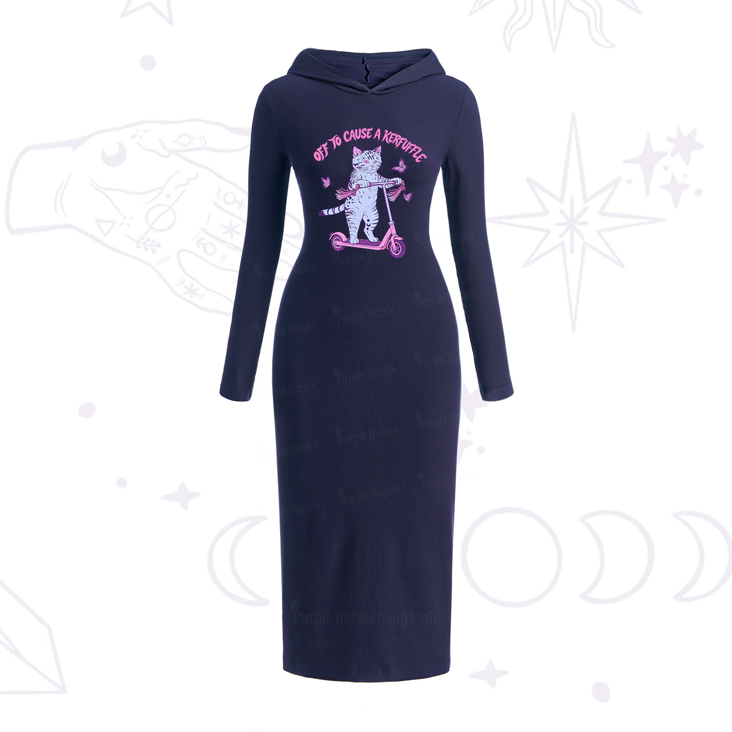 Purplehecate Off To Cause A Kerfuffle Cat Hooded Knit Dress