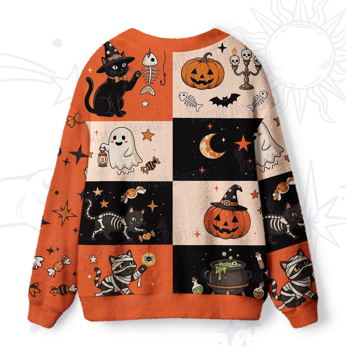 Purplehecate Ghost & Pumpkin Wonderland Patchwork Ugly Cardigan Sweaters
