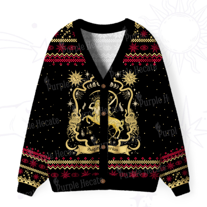 Purplehecate Sagittarius' Astral Mirage Zodiac Ugly Cardigan Sweaters
