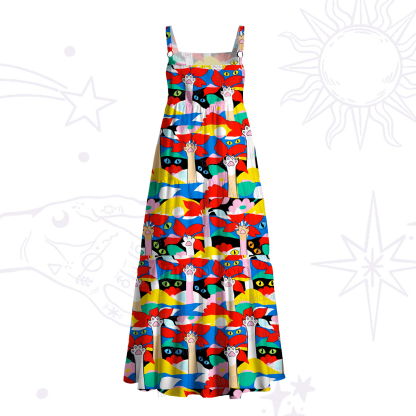Purplehecate Pop Art Peek-a-Boo Wide Straps Maxi Dress