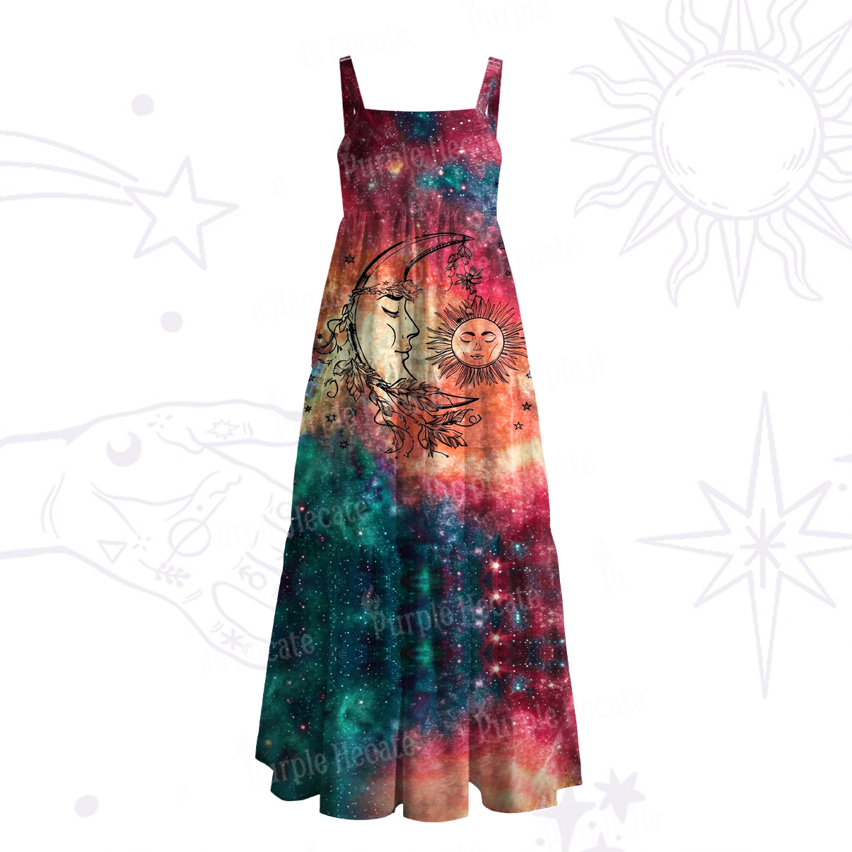 Purplehecate Sun Moon Dreams Wide Straps Maxi Dress