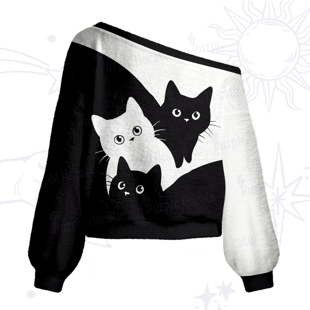 Purplehecate Curious Cats One Shoulder Sweaters