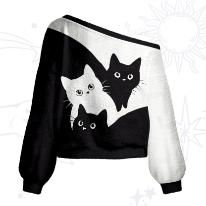 Purplehecate Curious Cats One Shoulder Sweaters