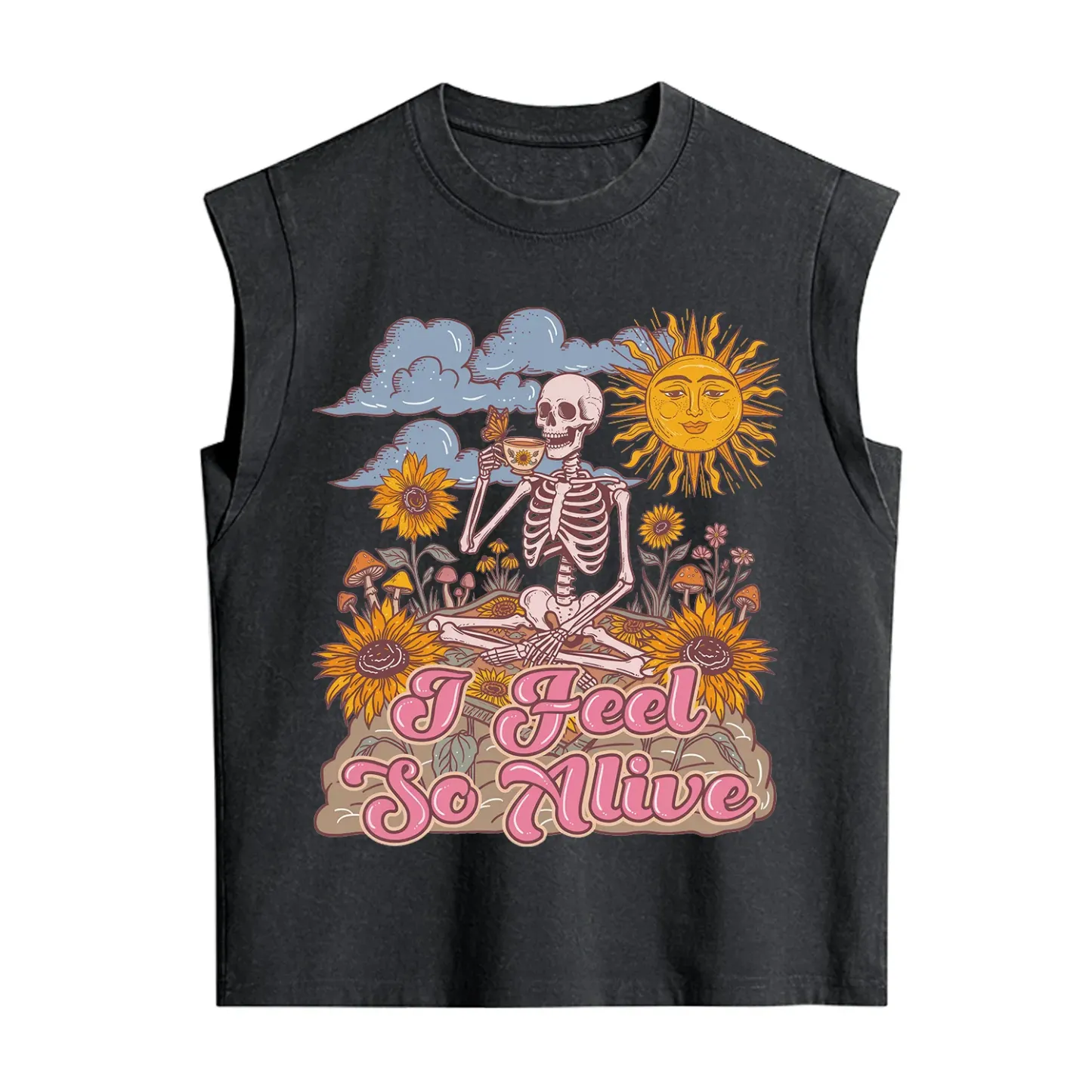 Purplehecate I feel So Alive Dancing Sarcastic Skeleton Vintage Washed Tank