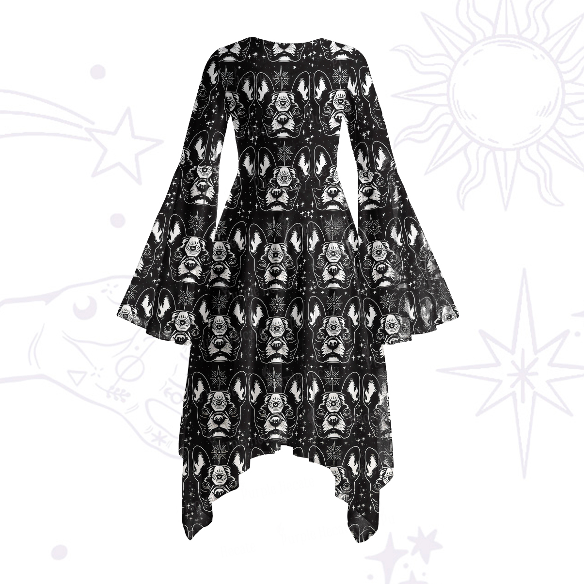 Purplehecate Mystic Boston Terrier Bell Sleeve Dress
