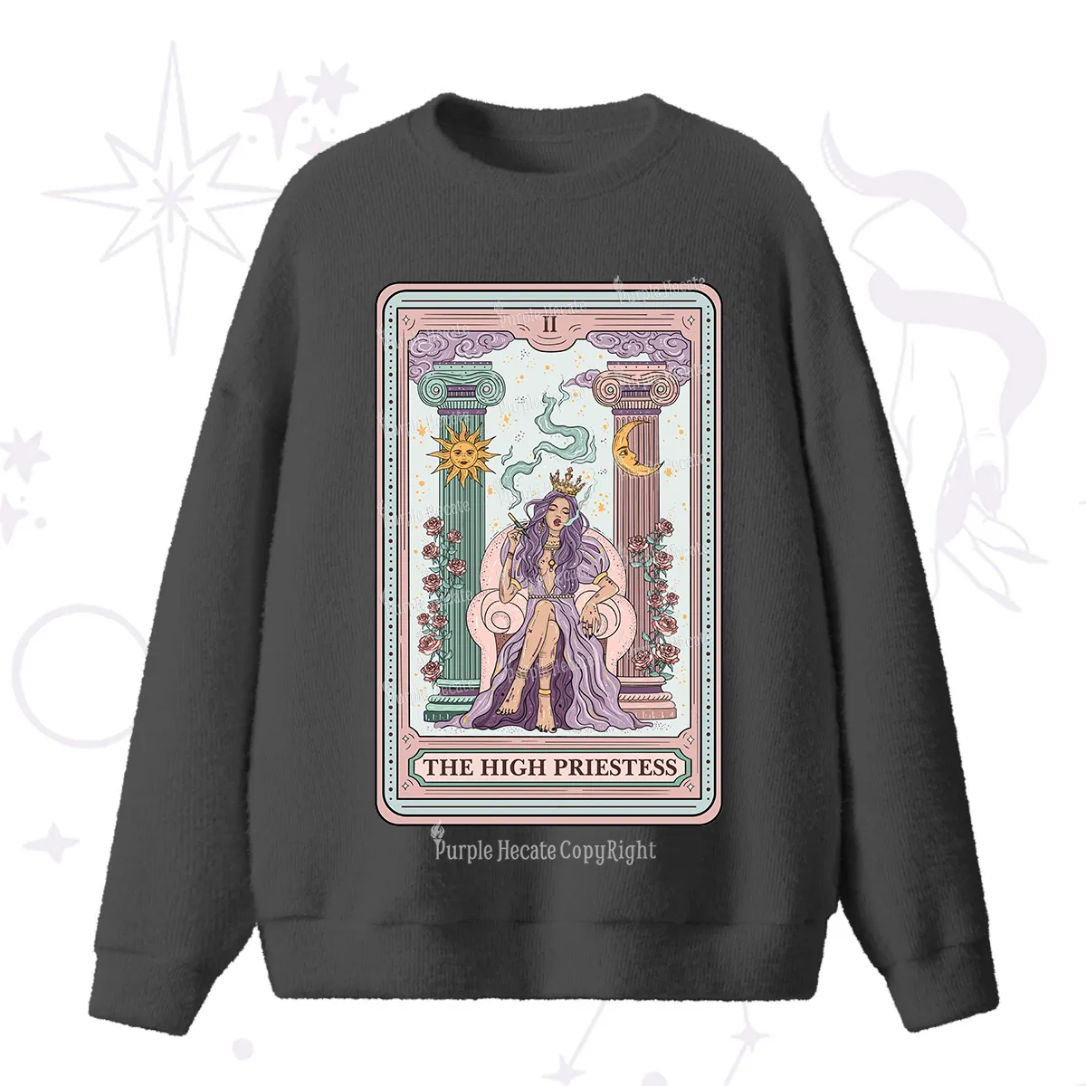 Purplehecate The High Priestess Tarot Card Fuzzy Ugly Sweater