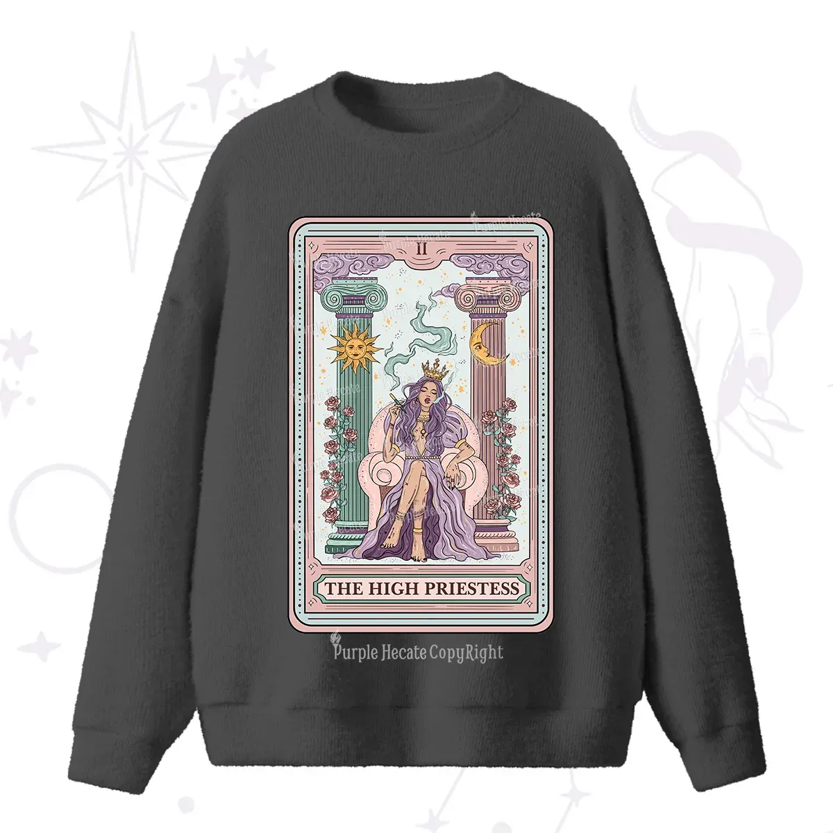 Purplehecate The High Priestess Tarot Card Fuzzy Ugly Sweater