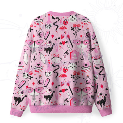 Purplehecate Black Cat Witchy Pink Fuzzy Ugly Sweatshirt
