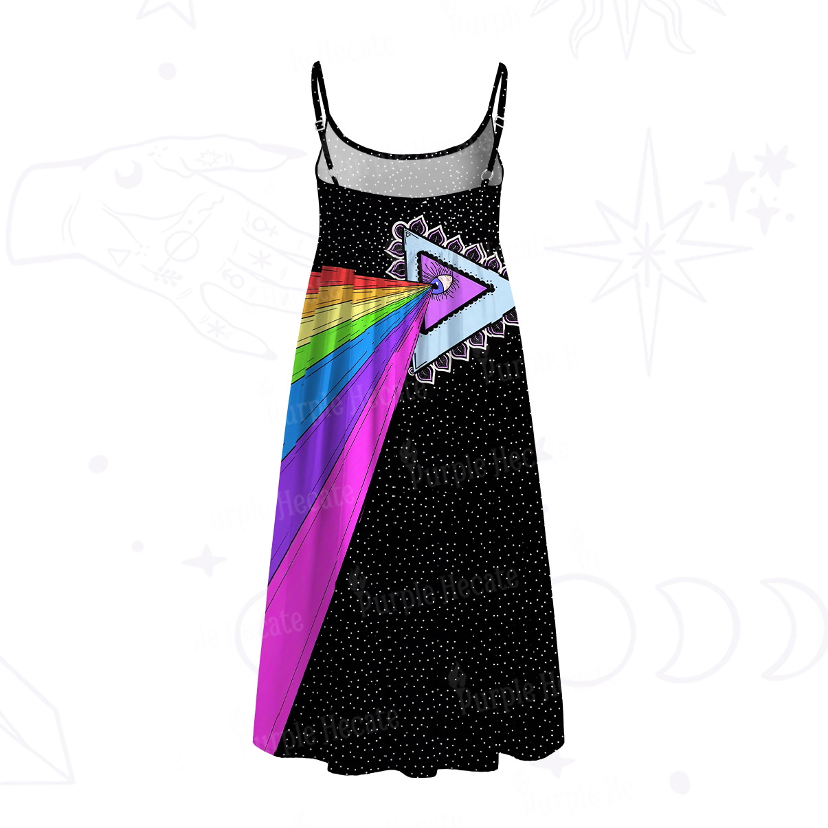 Purplehecate Prism of Rainbow Spaghetti Strap Midi Dress