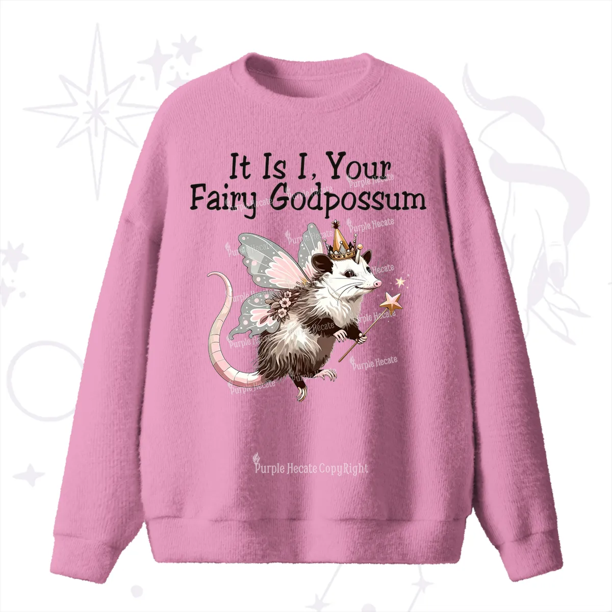 Purplehecate It Is I Your Fairy Godpossum Fuzzy Ugly Sweater