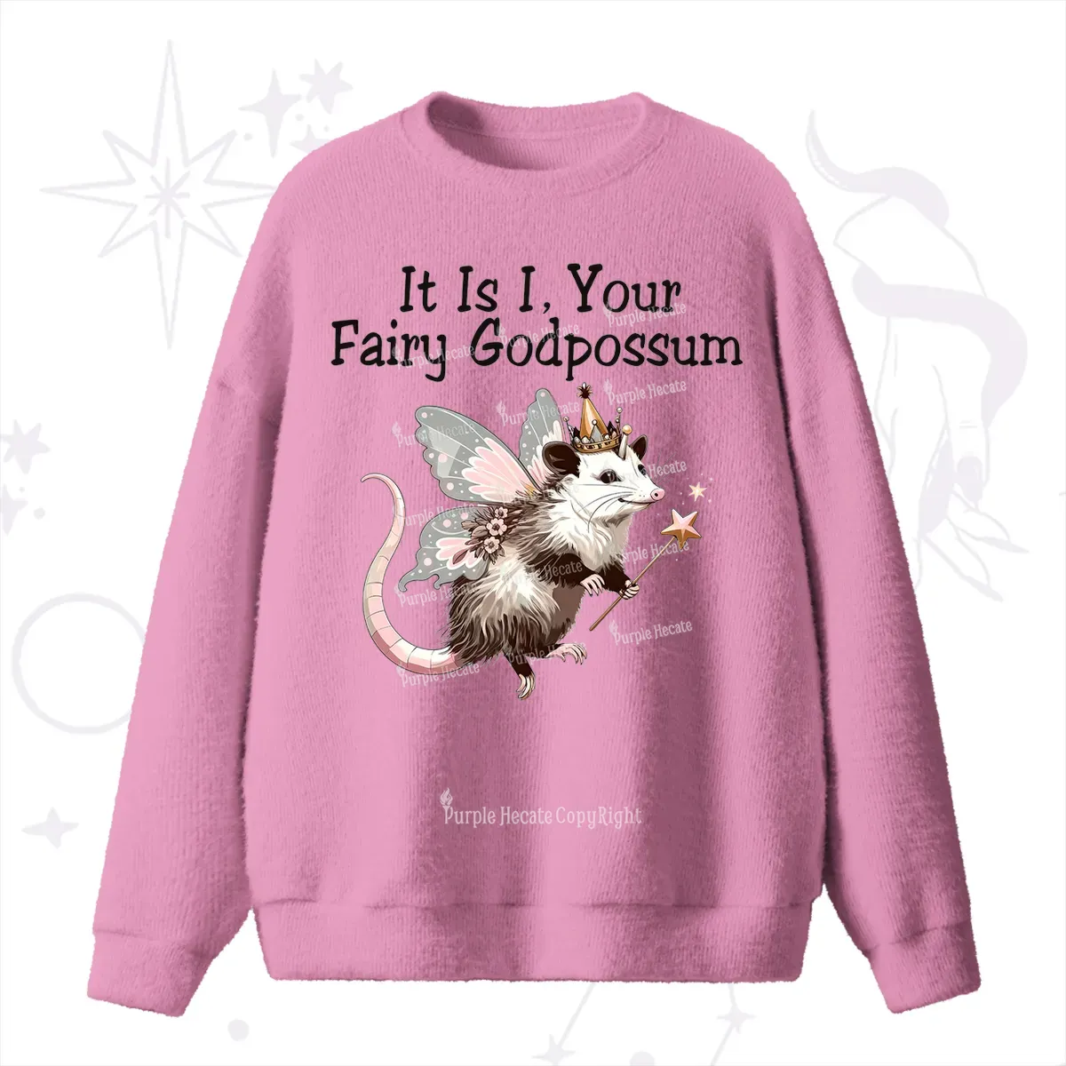 Purplehecate It Is I Your Fairy Godpossum Fuzzy Ugly Sweater