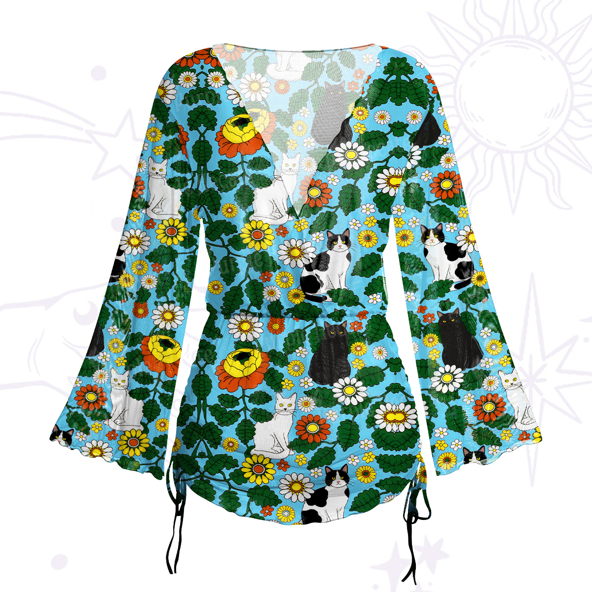 Purplehecate Daisy Cat  Garden Mesh Cover Up Dress