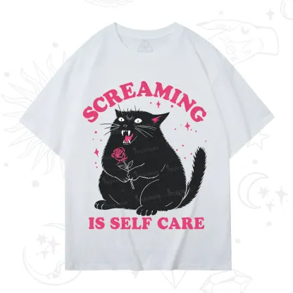 Purplehecate Funny Cat Screaming Is Self Care T-Shirt