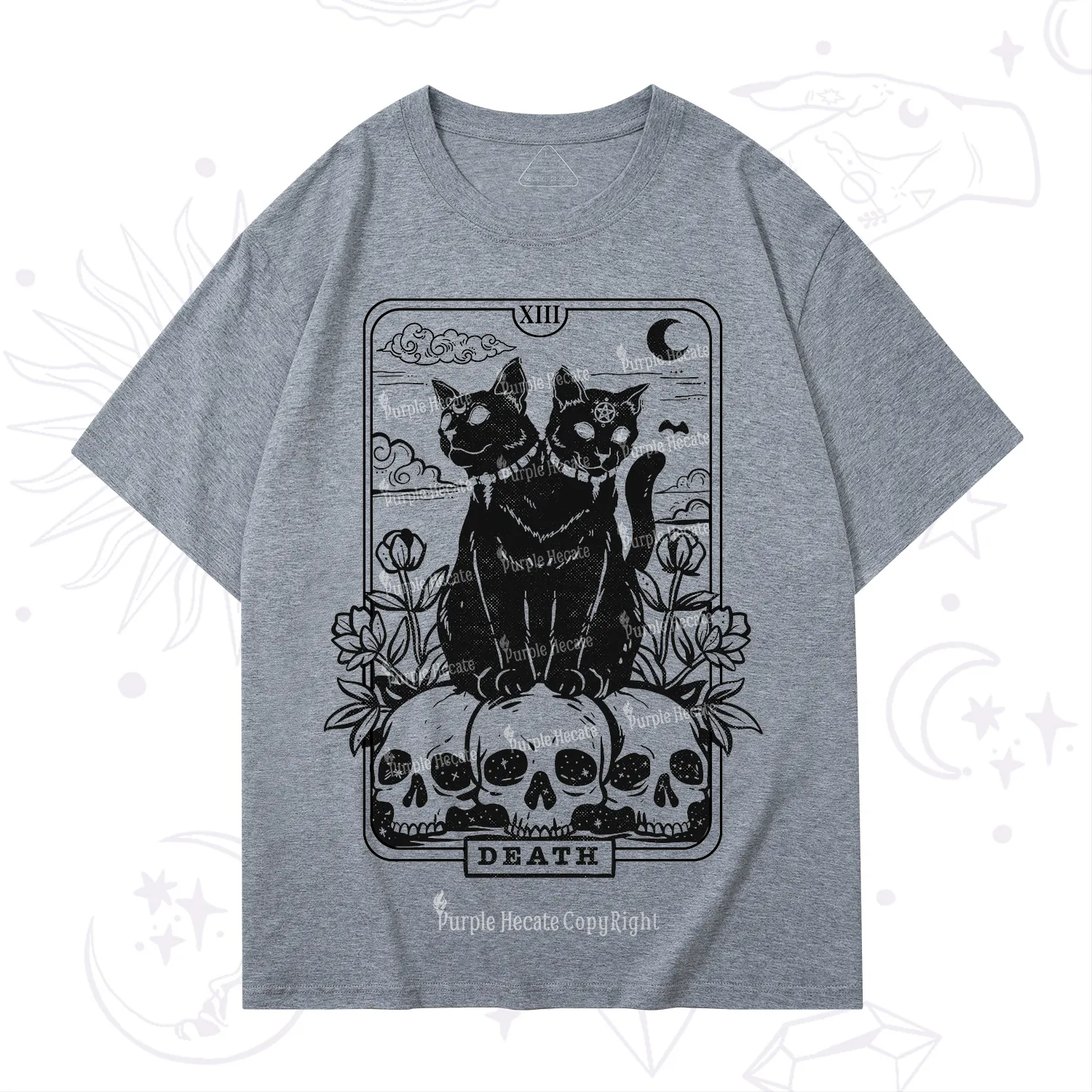 Purplehecate The Black Cat Death Tarot Card T-Shirt