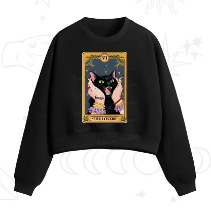 Purplehecate The Lovers Tarot Feral Cat Fleece Cropped Sweatshirt
