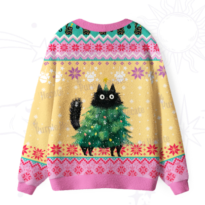 Purplehecate Funny Black Cat in Tree Ugly Cardigan Sweaters