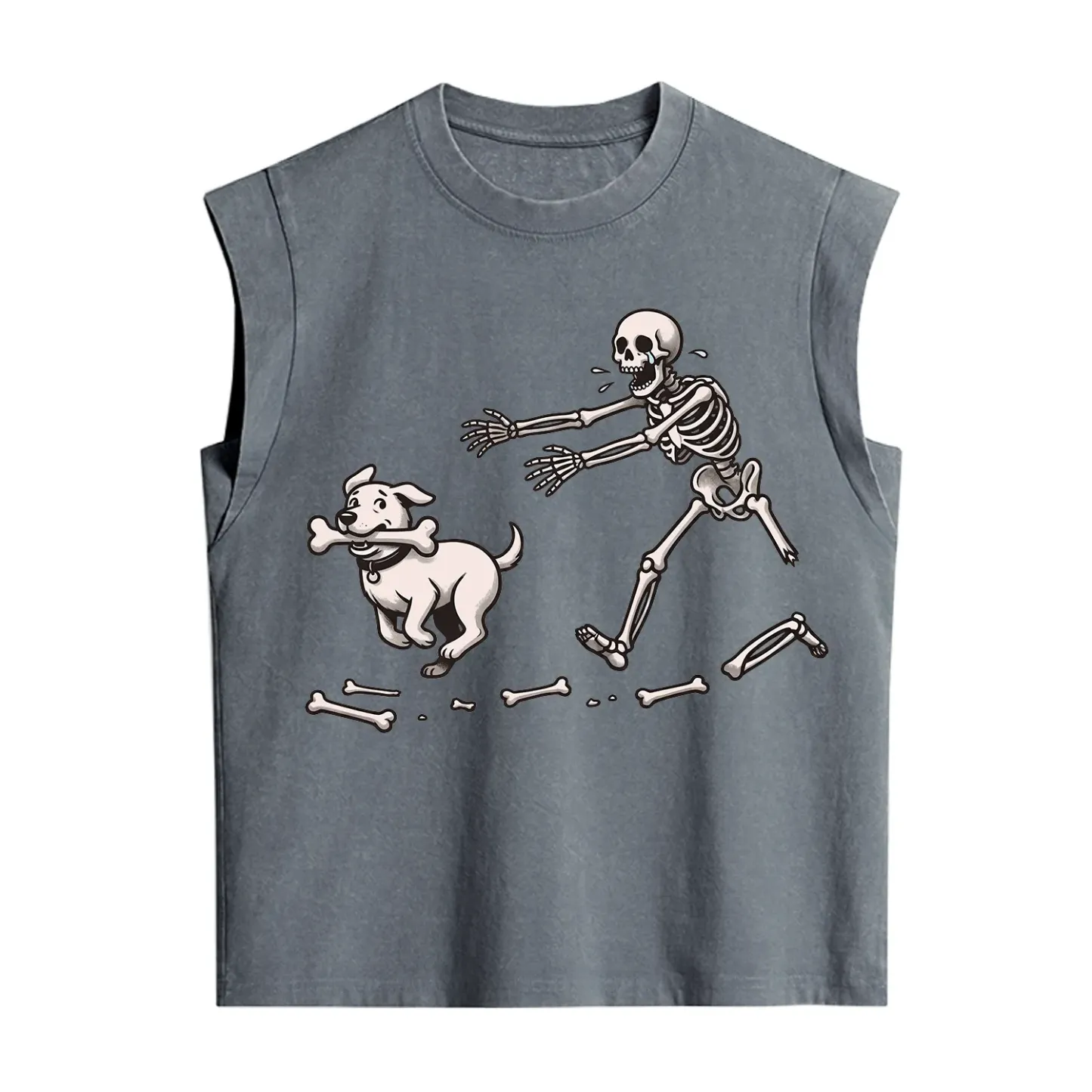 Purplehecate Halloween Skeleton Chasing Dog Vintage Washed Tank