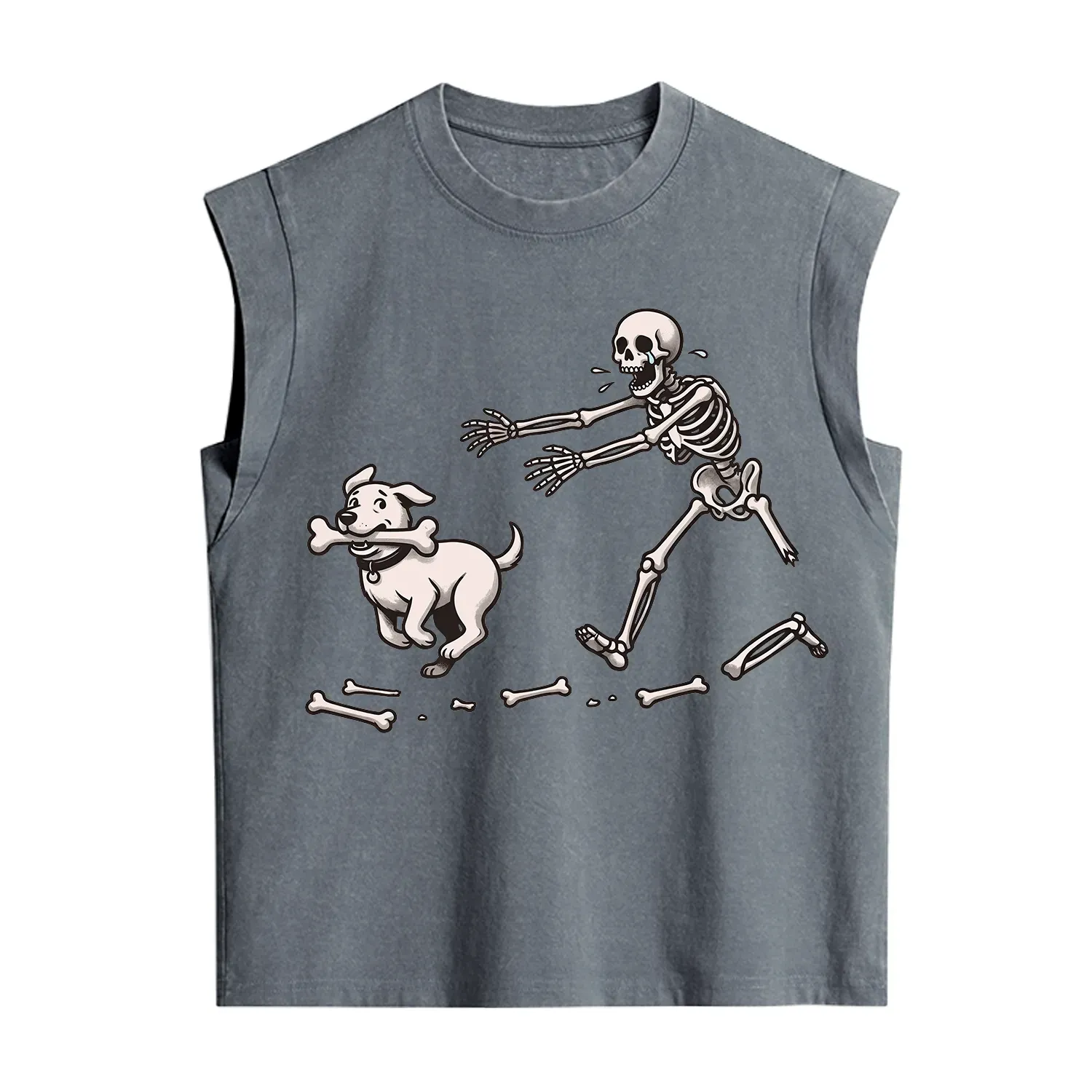 Purplehecate Halloween Skeleton Chasing Dog Vintage Washed Tank