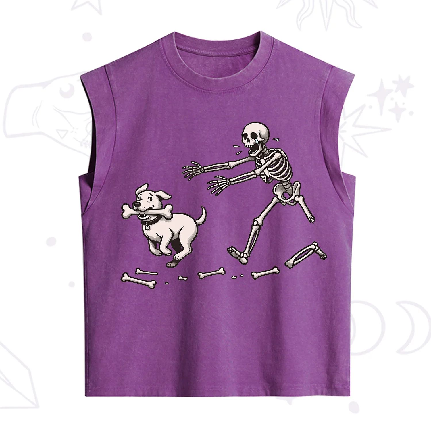 Purplehecate Halloween Skeleton Chasing Dog Vintage Washed Tank