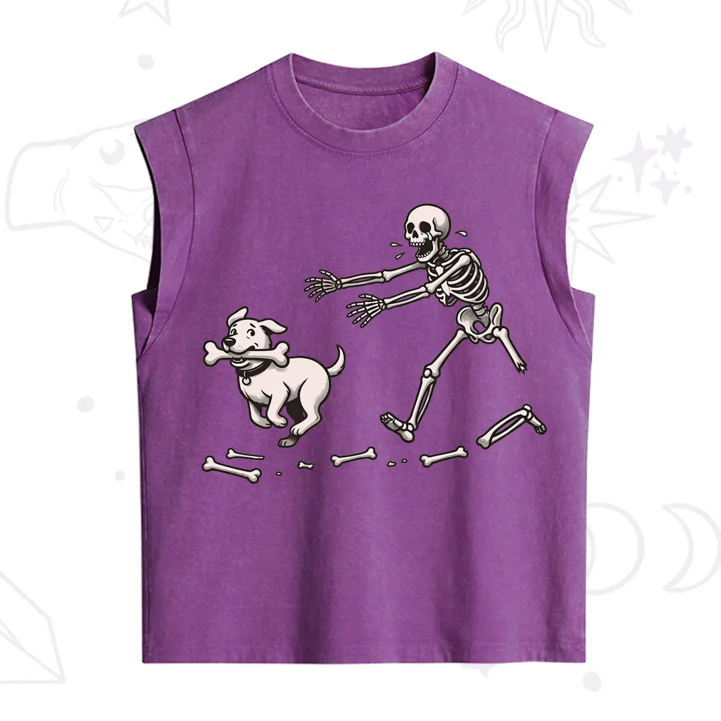 Purplehecate Halloween Skeleton Chasing Dog Vintage Washed Tank