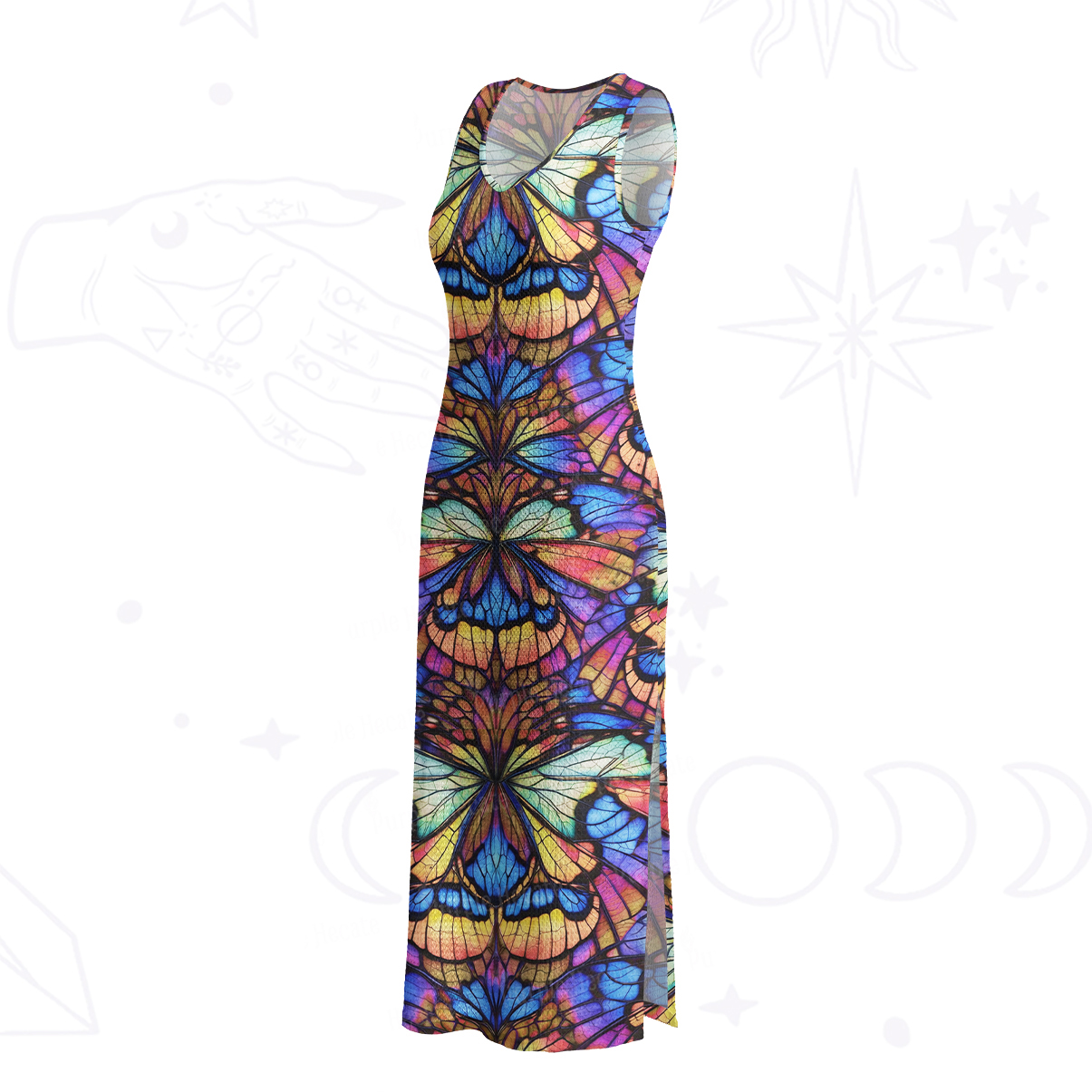 Purplehecate Colorful Butterfly Wing Pattern Crochet Knit Maxi Dress