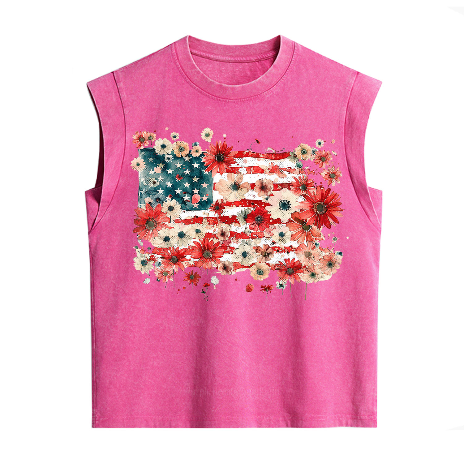 Purplehecate Floral American Flag Vintage Washed Tank