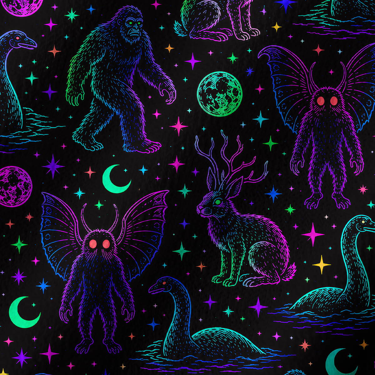 Purplehecate Neon Cryptid Creatures Off Shoulder Long Sleeve Knit Top