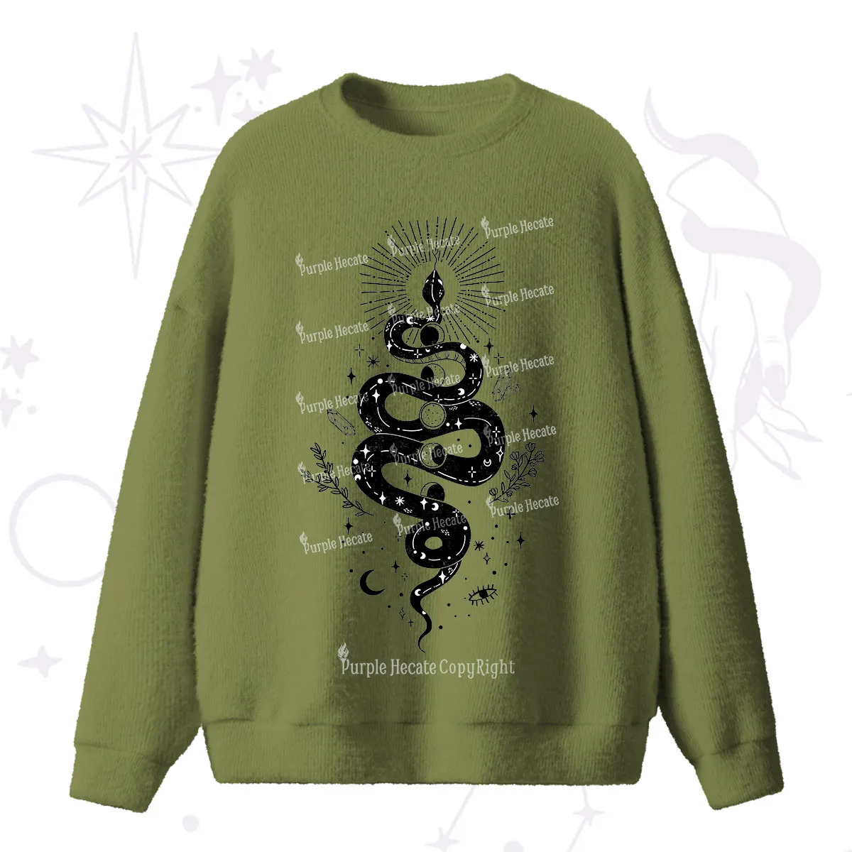 Purplehecate Mystical Moon Phases Snake Fuzzy Ugly Sweater