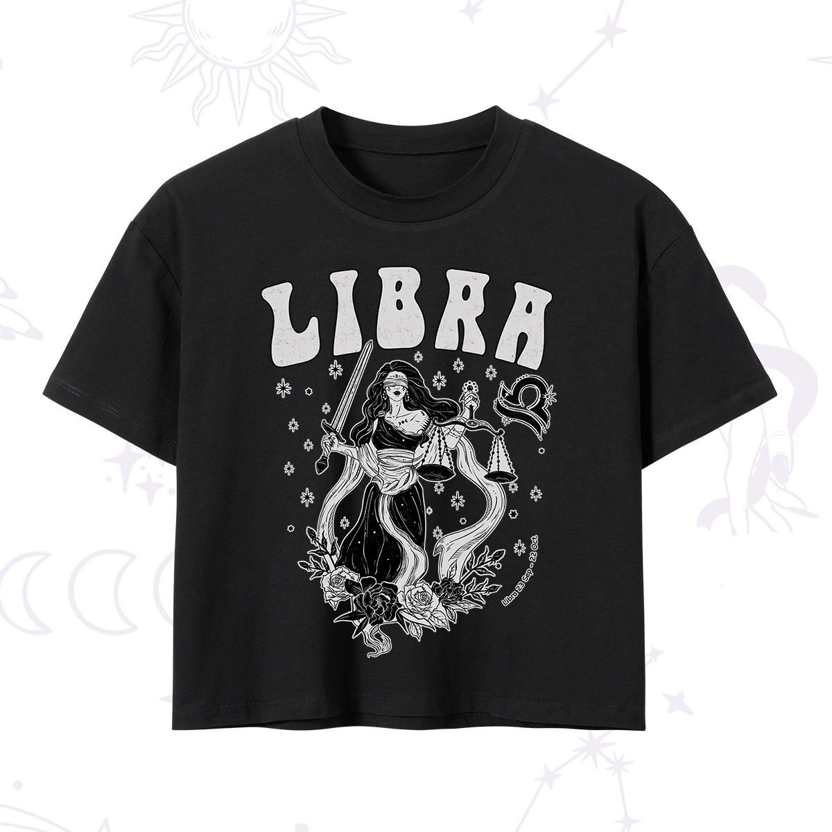 Purplehecate Libra Zodiac Glyphs Crop T-Shirt 