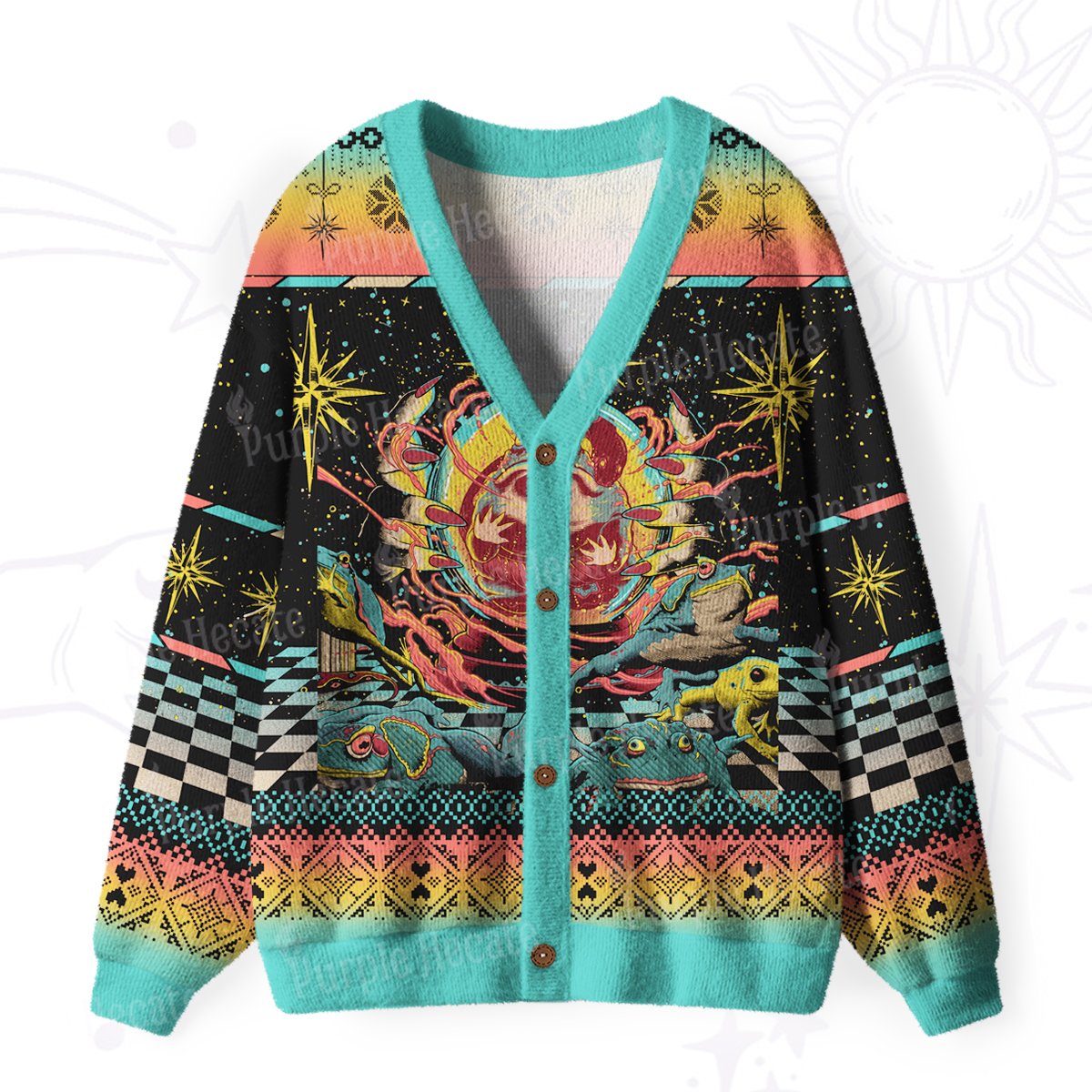 Purplehecate Psychedelic Attack Ugly Cardigan Sweaters