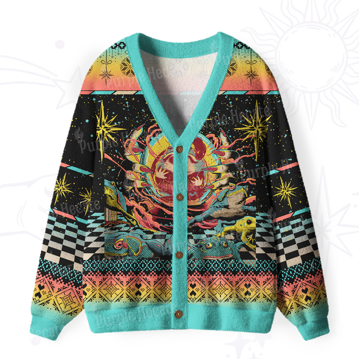 Purplehecate Psychedelic Attack Ugly Cardigan Sweaters