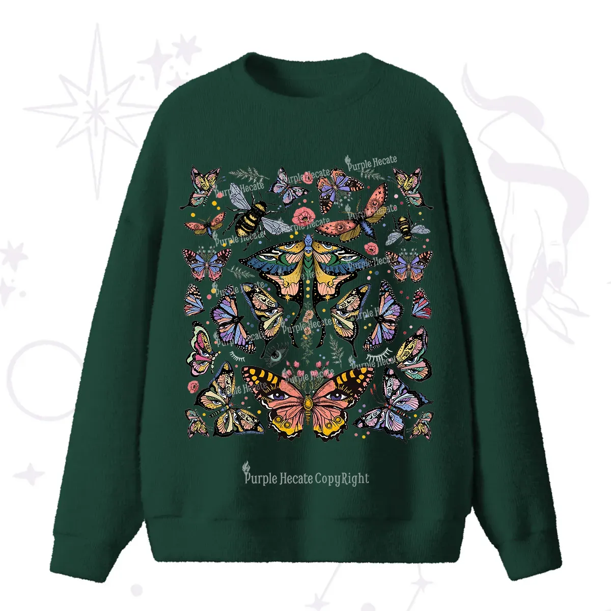 Purplehecate Mystical Butterfly & Moth Fuzzy Ugly Sweater