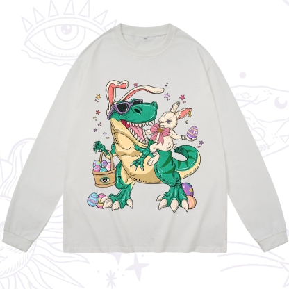 Purplehecate Easter Bunny Riding Dinosaur Long Sleeve T-Shirt