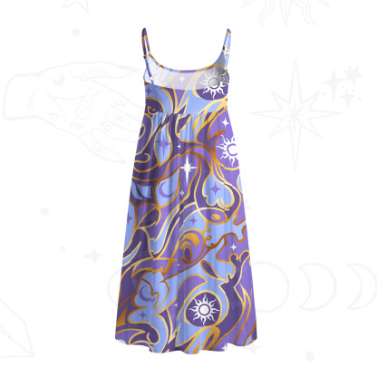 Purplehecate Divination Night Print Spaghetti Strap Midi Dress
