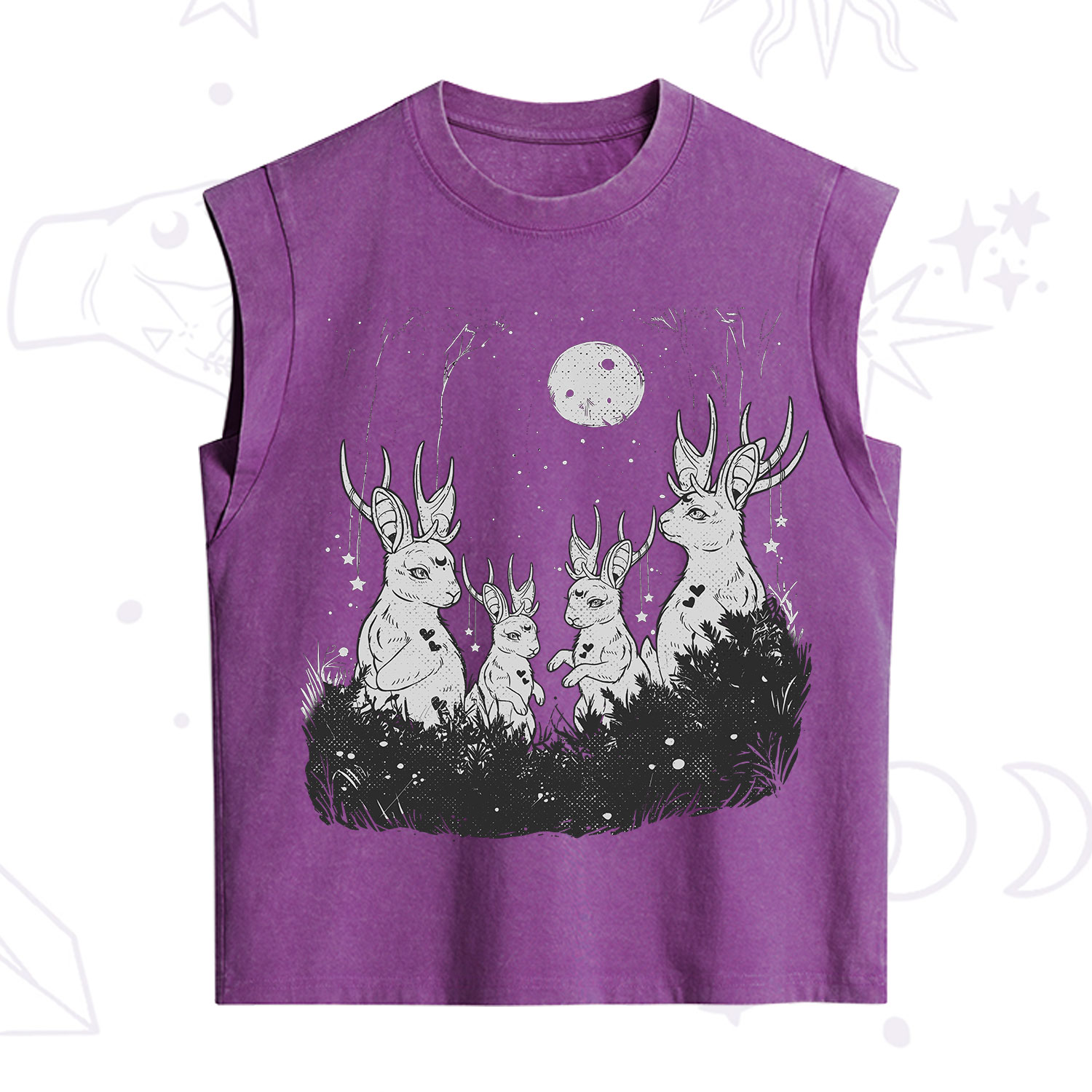 Purplehecate Moonlit Antler Bunny Vintage Washed Tank