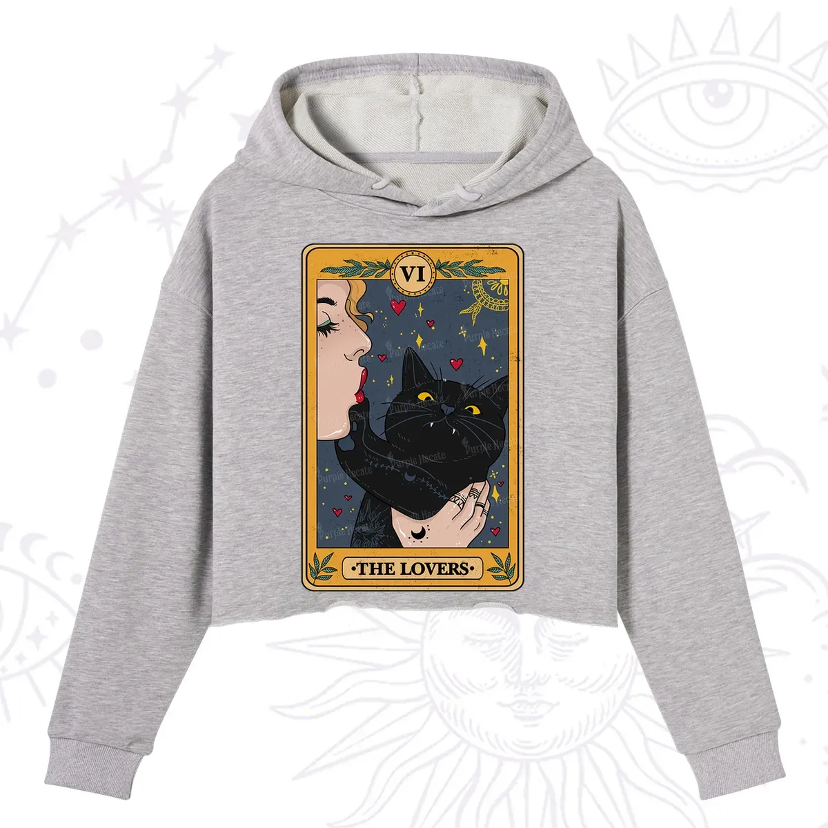Purplehecate The Lovers Cat Tarot Crop Hoodie